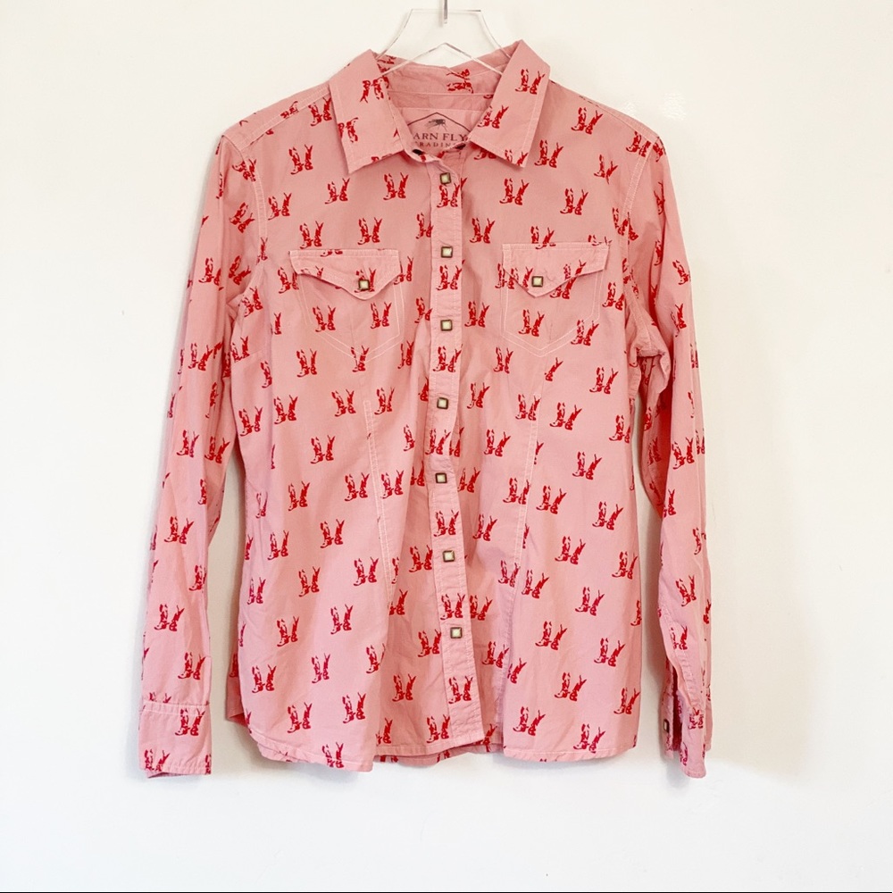 VINTAGE Barn Fly Trading boot print XL button-down